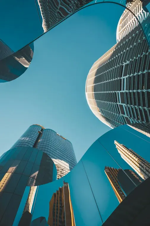 Architectural skyscrapers looking upward